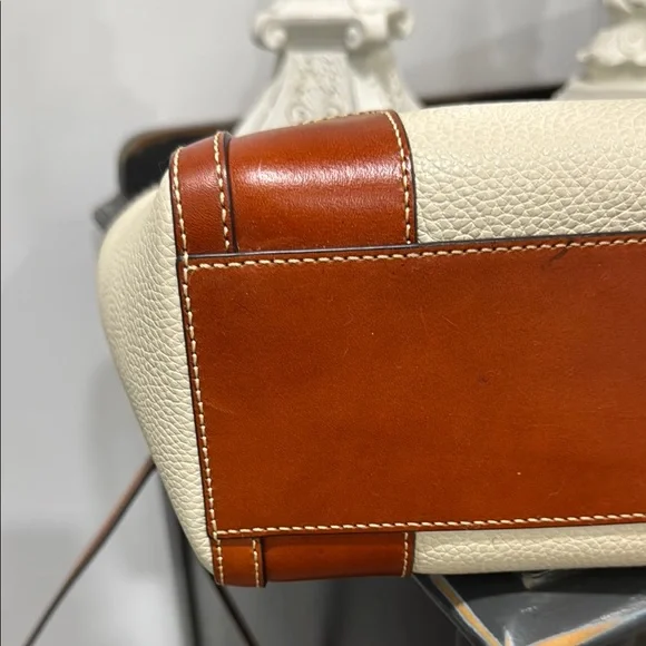 Dooney & Bourke Cream and Tan Satchel with Structured Design AWL - Picture 6 of 12